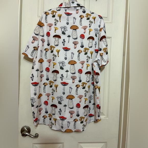 MUSHROOM PRINT SHORT SLEEVE BUTTON-UP SHIRT, OFF-WHITE XXL - Picture 3 of 6